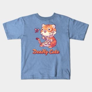 Deadly Cute Tiger // Kawaii, Big Cat, Animals Kids T-Shirt
